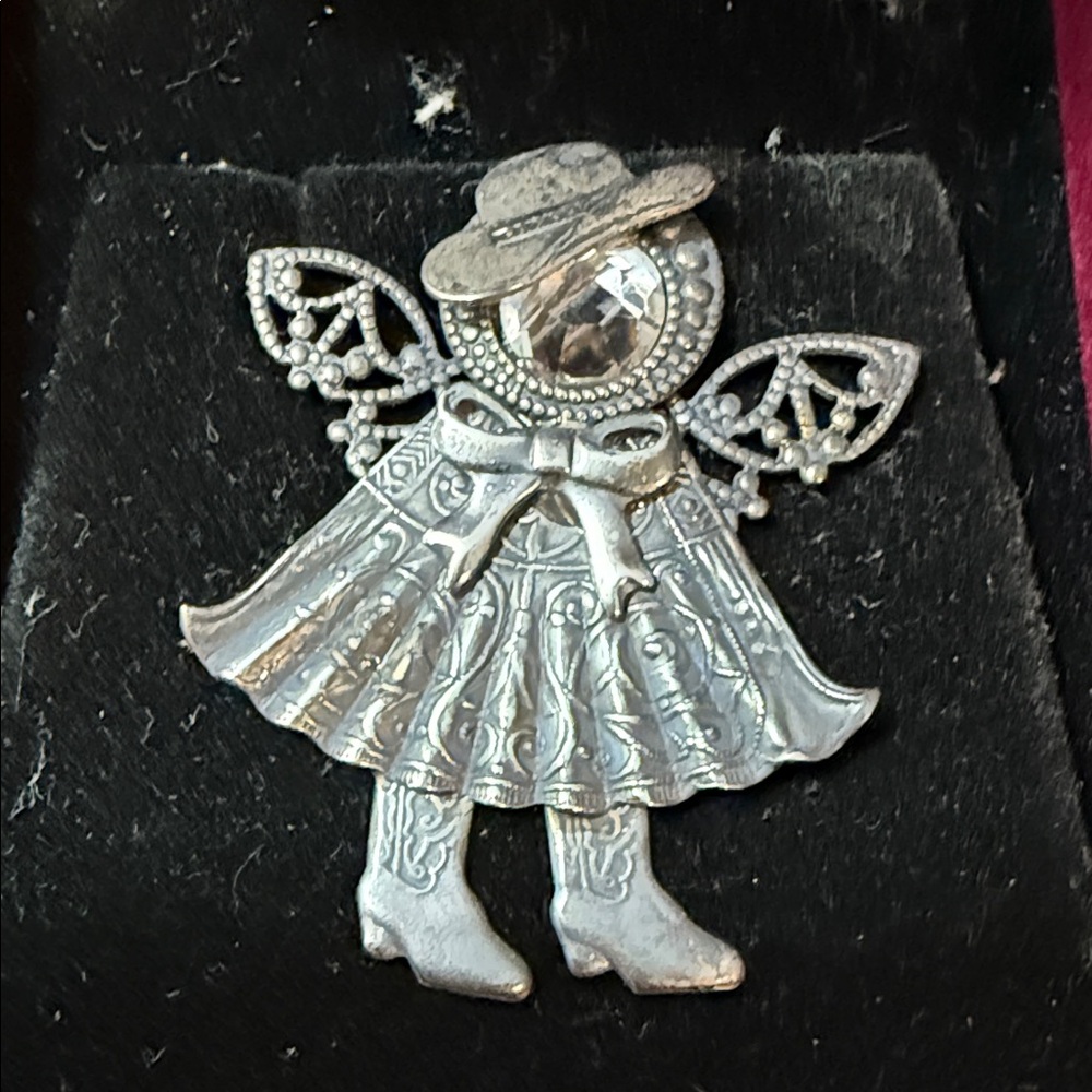 Crumrine Stirling Silver cowgirl Angel Brooch with Hat and Boots